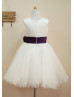 Ivory Satin Tulle Curly Hem Knee Length Flower Girl Dress